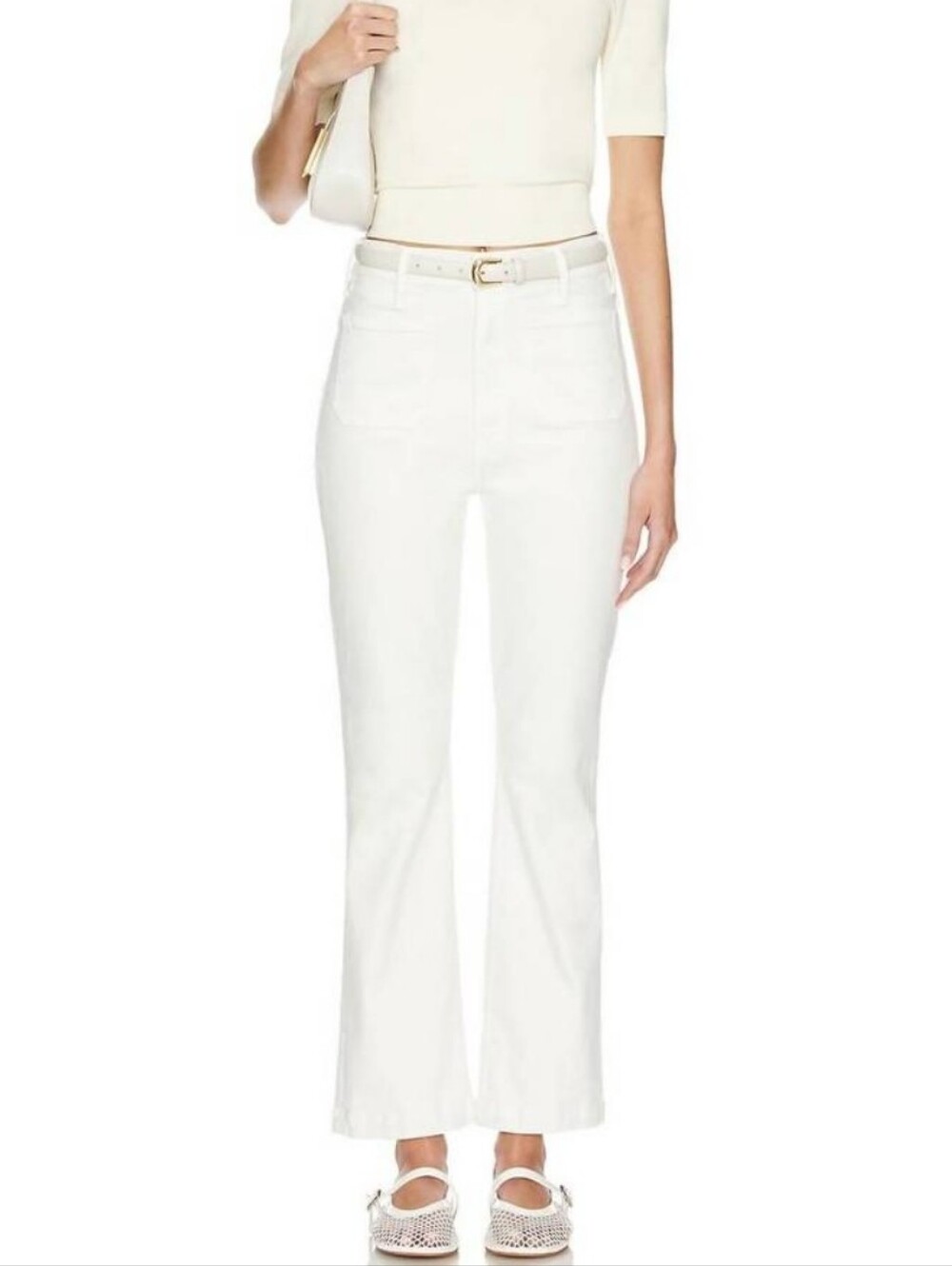 Mother The Hustler Patch Pocket Flood Jeans in Cream Puffs Flare 27